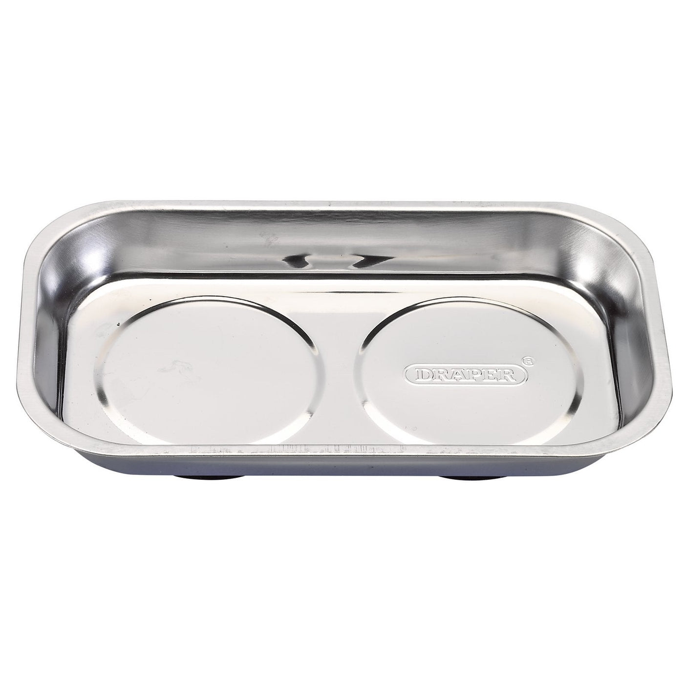 A Draper Magnetic Parts Tray, measuring 136 x 237 x 28mm, crafted from high-grade stainless steel with the "Draper" brand name engraved in the center.