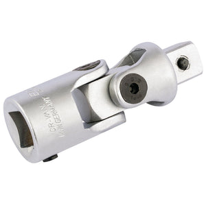 The Draper Elora Universal Joint, 3/4" Sq. Dr., 100mm - 770-S6, is a high-quality tool featuring a shiny metal swivel mechanism and socket ends. Made from durable chrome vanadium steel, it is designed for use with ratchets and drive tools and offers professional-grade performance with built-in corrosion protection.