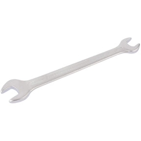 The Draper Elora Long Imperial Double Open End Spanner, 7/16 X 1/2" - 100A-7/16x1/2, features different sized ends and is crafted from durable chrome vanadium steel. This metal tool, conforming to DIN 3110 standards, is specifically designed for turning nuts and bolts while providing excellent corrosion protection.