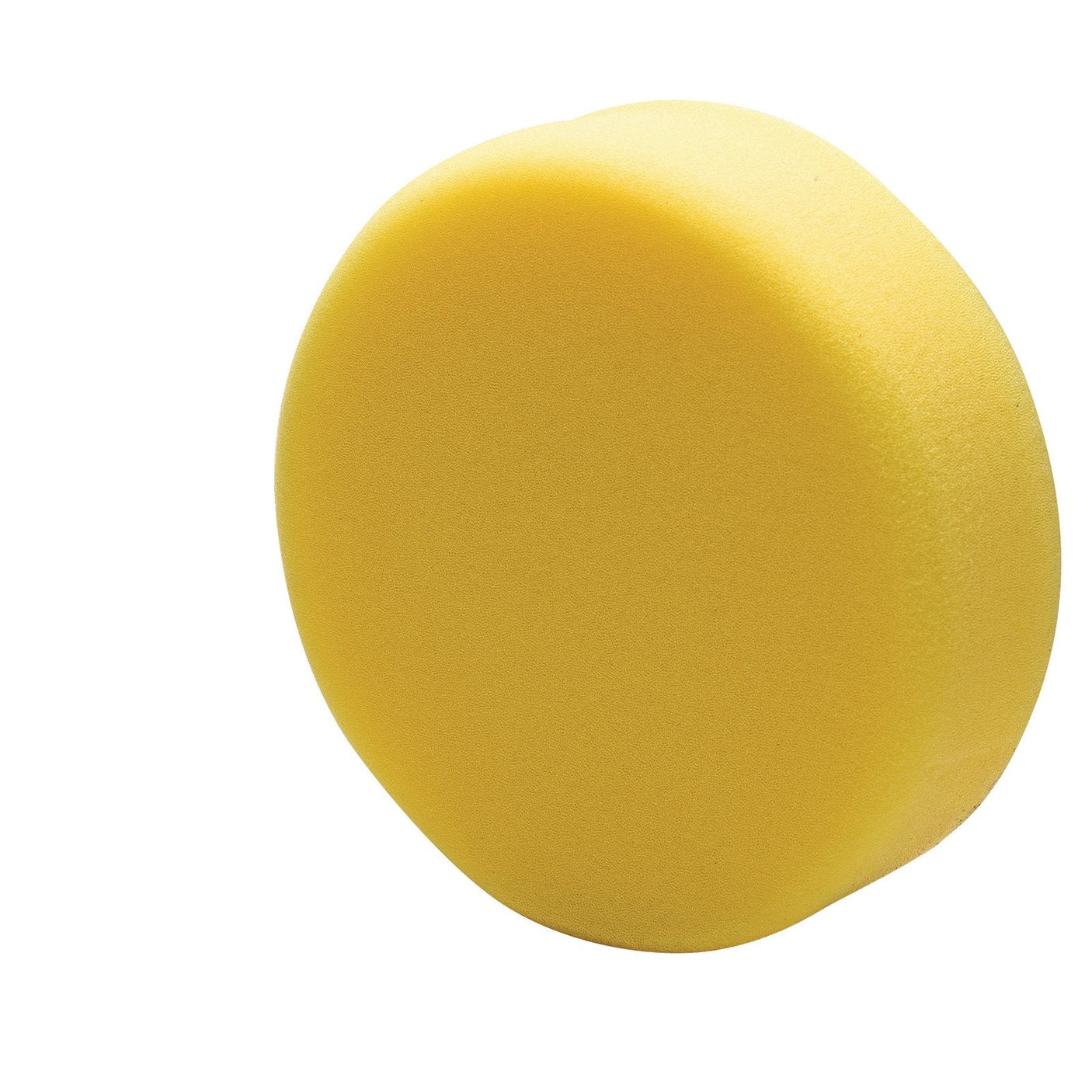 A Draper Polishing Sponge, 180mm, Coarse - APT180 in a round yellow design isolated on a white background, perfect for restoring paintwork.