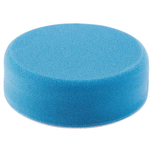 The Draper Polishing Sponge, model APT150, is a 150mm medium blue round foam sponge with a smooth surface, ideal for paintwork restoration.