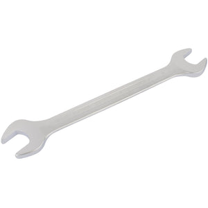 Introducing the Draper Elora Long Metric Double Open End Spanner, 16 X 17mm - 100-16x17. This high-quality tool features two different sized ends, one larger and one smaller, and is expertly crafted from chrome vanadium steel for enhanced durability and corrosion protection. Ideal for tightening or loosening nuts and bolts, this spanner meets DIN 3110/ISO 3318/ISO 1085 specifications.