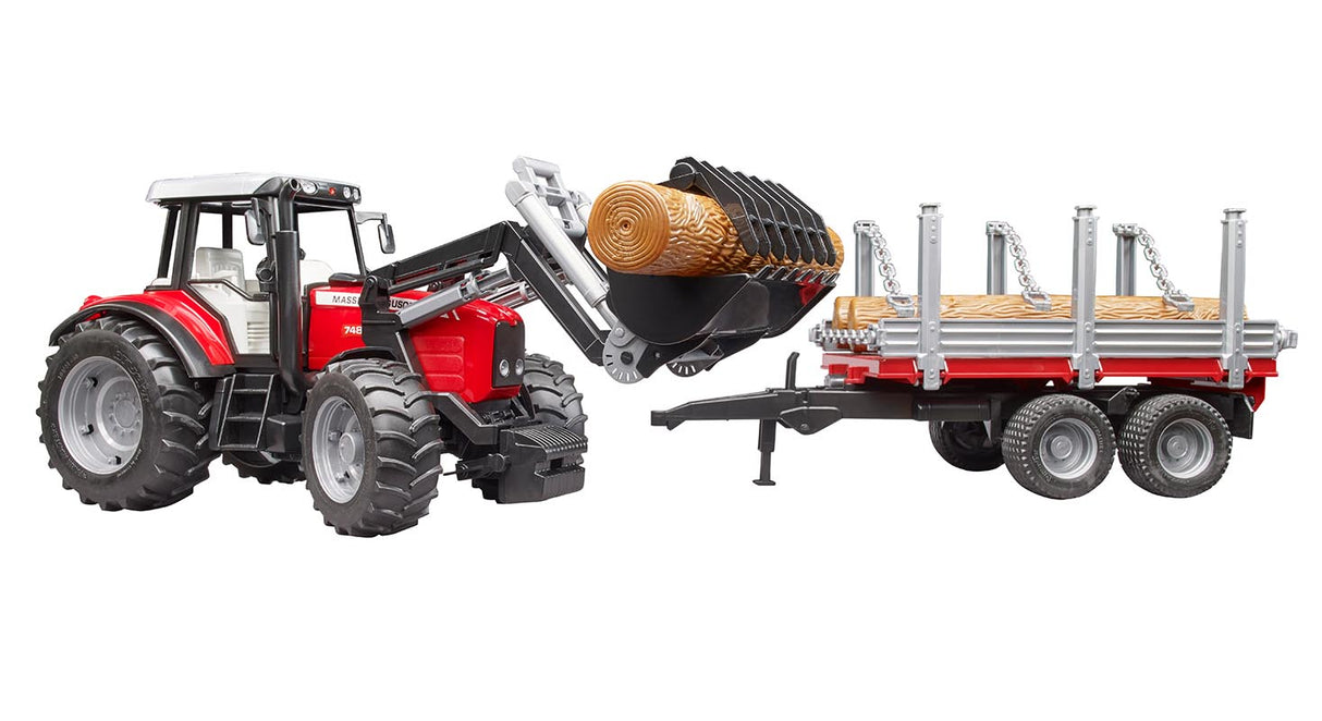 Massey Ferguson 7480 with Front Loader & Timber Trailer – 1:16 Scale Farm Model | 020460
