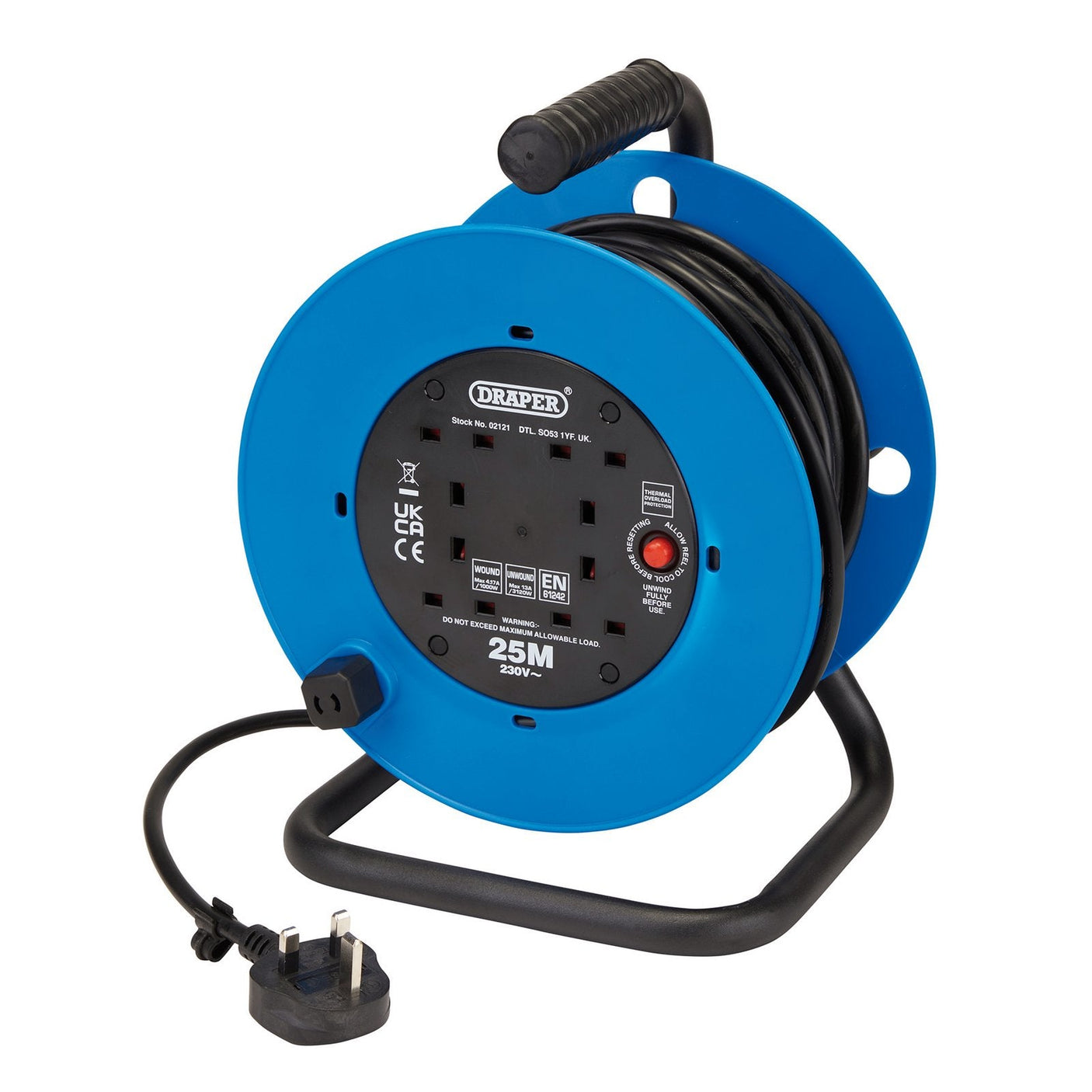 Draper 230V Four Socket Industrial Cable Reel, 25M - DCR2513ID - Farming Parts