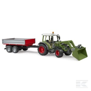 Bruder's Fendt Vario 211 with front loader and tipping trailer, model U02182, is perfect for budding agriculture enthusiasts, presented on a white background.