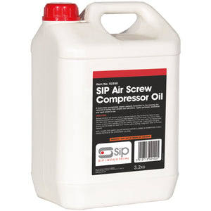 A white 3.2 kg container of SIP-325kg Screw Compressor Oil (SIP-02358) with a red cap and product information label on the front, featuring high performance as well as anti-rust and anti-corrosion resistance from the brand SIP.