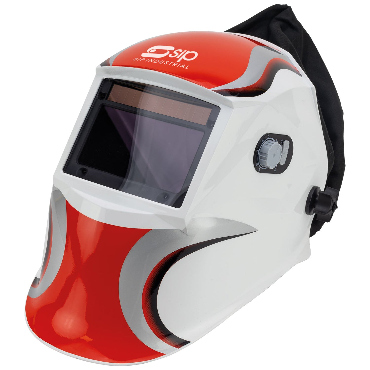 A red and white SIP - PAPR WR2000 Electronic Welding Headshield (SIP-02815) featuring a tinted visor, True Colour HD LCD technology, and SIP branding.