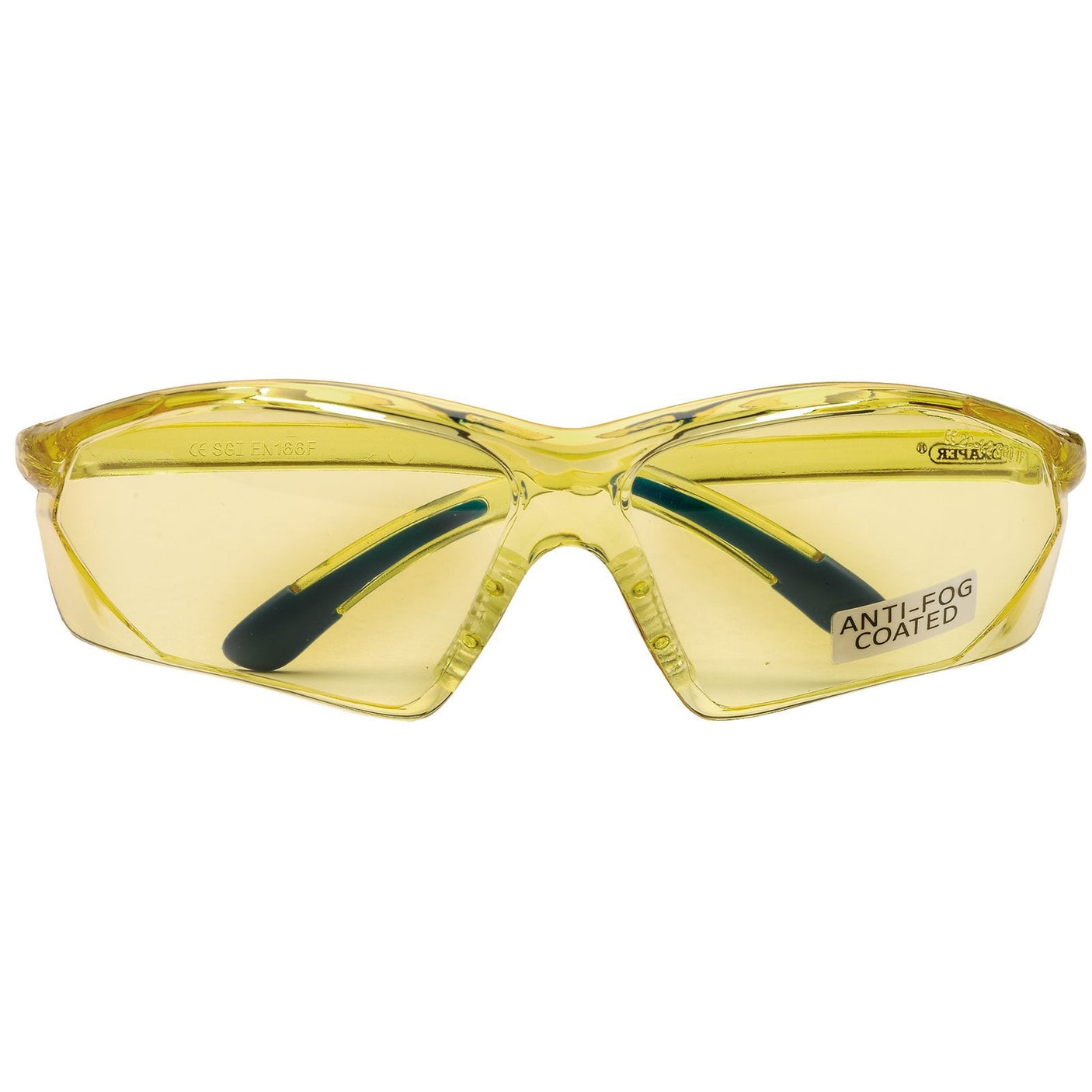 Draper Anti-Mist Glasses, Yellow - SSPY10A, with black earpieces and featuring anti-scratch and anti-fog coatings.