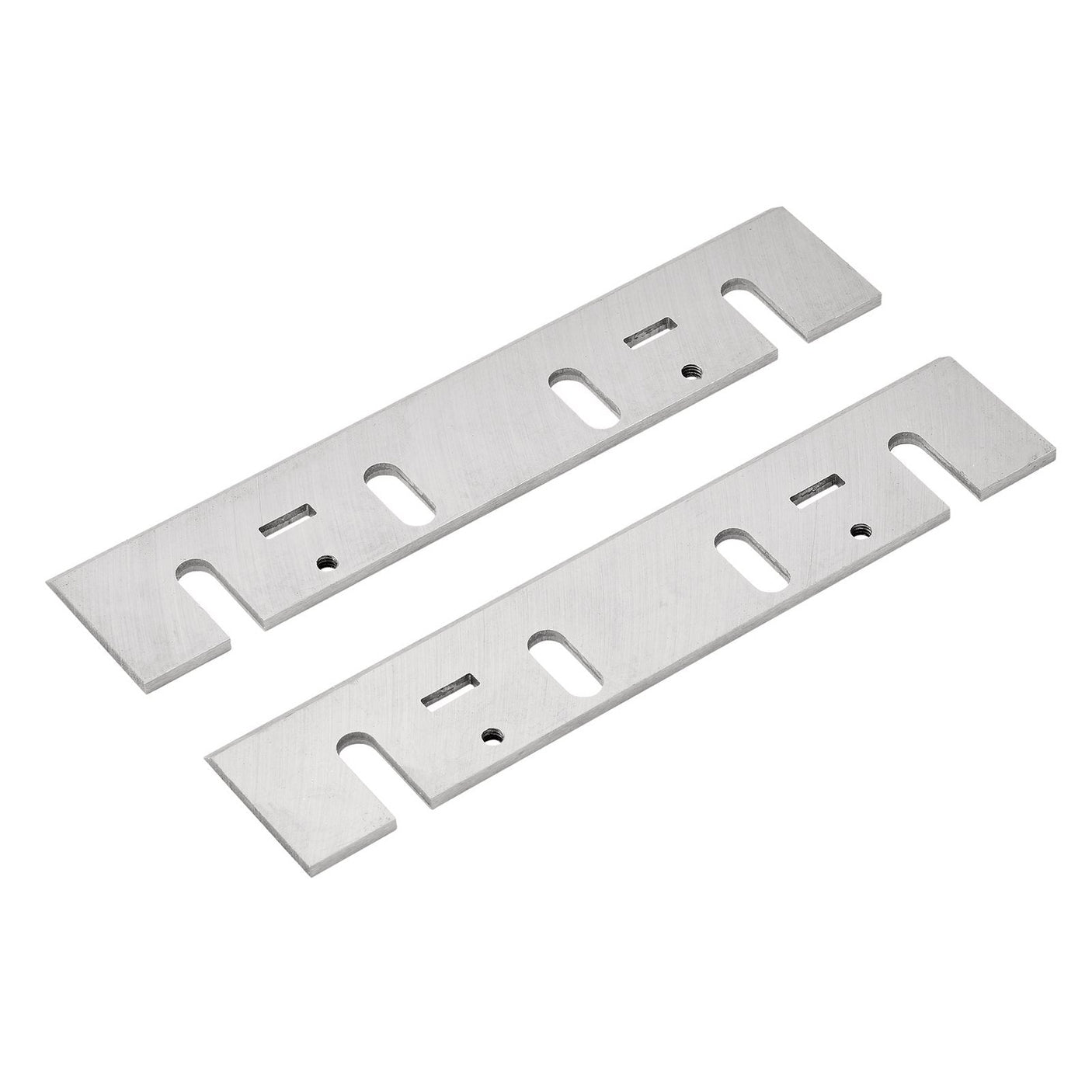 Two Draper Spare Blades for 78941 (Pack of 2) - APT123, featuring rectangular shapes with cutouts and notches, arranged parallel to each other against a white background.