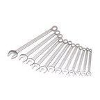 Product Description: The Draper Long Metric Combination Spanner Set (12 Piece) - 205 S12M features twelve chrome vanadium steel spanners, arranged in a staggered row from largest to smallest.