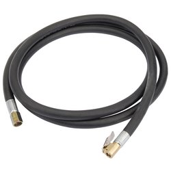 The Draper Spare Hose Connector For 42599 - YRHA233 is a coiled black rubber hose featuring metallic connectors at both ends, including a brass quick-connect fitting.