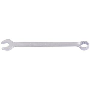 The Draper Elora Long Imperial Combination Spanner, 3/4" - 205A-3/4, is a silver, double-ended wrench made of durable chrome vanadium steel, featuring one open end and one Bi-hexagon ring end, commonly used for tightening or loosening nuts and bolts.