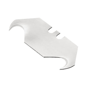 The Draper Heavy Duty Hooked Trimming Knife Blades (Pack Of 5) - HTKB5 are robust blades with a flat, symmetrical design, featuring one hooked end and double-notched edges, ideal for use as box openers.