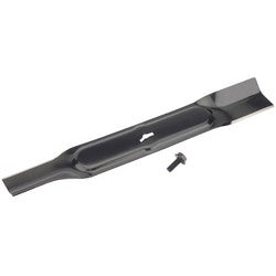 Image of a Draper Spare Blade for Rotary Lawn Mower 03471 - AGPM37 in black, featuring an attachment hole in the center and a screw placed beside it.