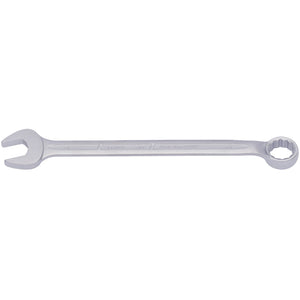 The Draper Elora Long Combination Spanner, 20mm - 205-20, features an open-end on one side and a box-end on the other. It is crafted from chrome vanadium steel for enhanced durability and is designed for loosening or tightening nuts and bolts.