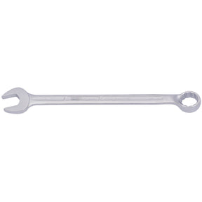 The Draper Elora Long Combination Spanner, 24mm - 205-24 by Draper is a robust metal wrench constructed from chrome vanadium steel. It features an open-end on one side and a box-end on the other, adhering to DIN 3113 standards. This durable tool is ideal for tightening or loosening nuts and bolts and includes corrosion protection for extended use.