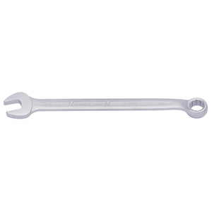 The Draper Elora Long Whitworth Combination Spanner, 1/8" - 205W-1/8 from Draper, is crafted from durable chrome vanadium steel and features an open-end on one side with a Bi-hexagon ring box-end on the other. It is designed for tightening or loosening nuts and bolts to DIN 3113 standards.