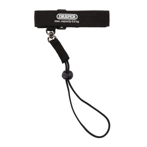 The Draper Tool Lanyard Wrist Strap (WTL-1), with a maximum capacity of 0.9 kg, features a Velcro fastening and an adjustable cord loop for securing tools.