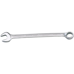 The Draper Elora Long Whitworth Combination Spanner, 9/16" - 205W-9/16, crafted from chrome vanadium steel, features an open-end on one side and a bi-hexagon ring on the other. Designed for tightening or loosening nuts and bolts, it also offers excellent corrosion protection for long-lasting durability.