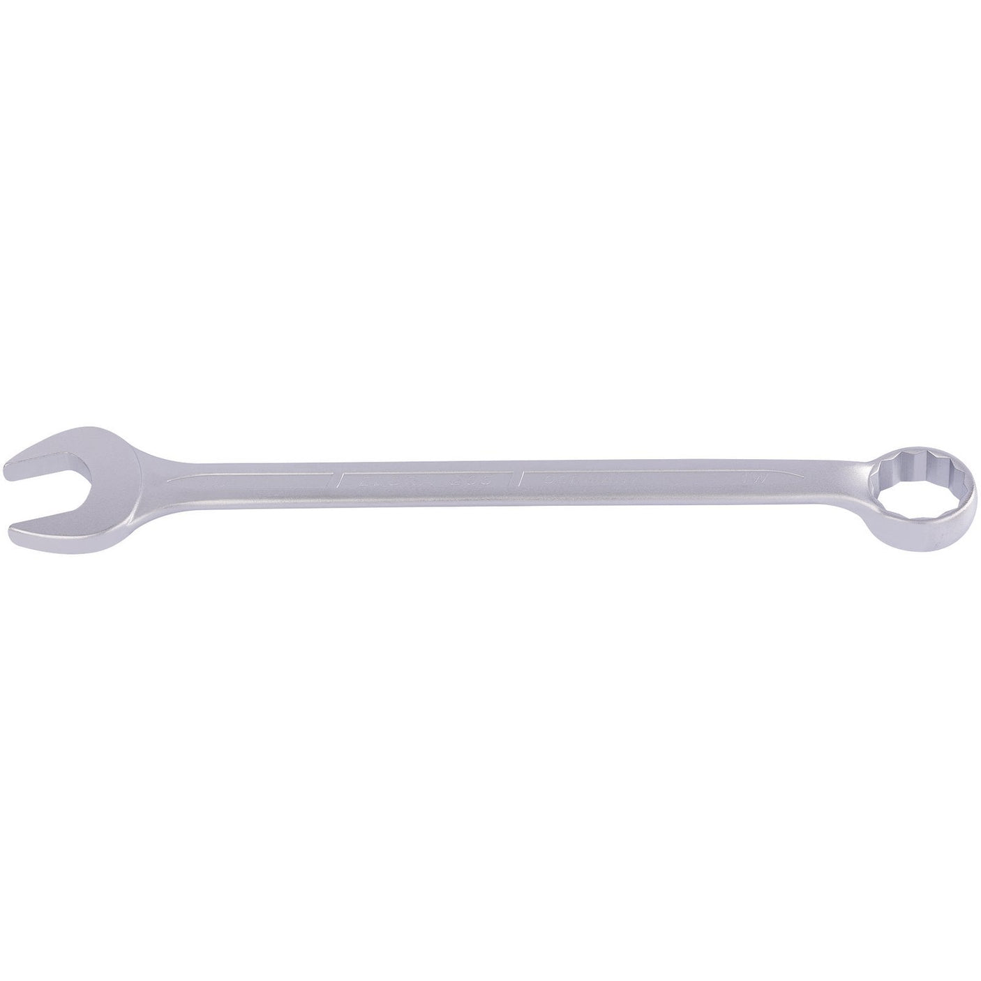 The Draper Elora Long Whitworth Combination Spanner, 1" - 205W-1 is a high-quality tool made of durable chrome vanadium steel. It features both an open-end and a bi-hexagon ring, making it ideal for tightening and loosening nuts and bolts. This wrench meets the stringent DIN 3113 standards for superior quality.