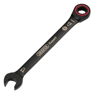 A Draper Expert Hi-Torq® Metric Ratchet Combination Spanner, 11mm, Black (8241MM/BK), with a 100-tooth ratcheting box-end and open-end.