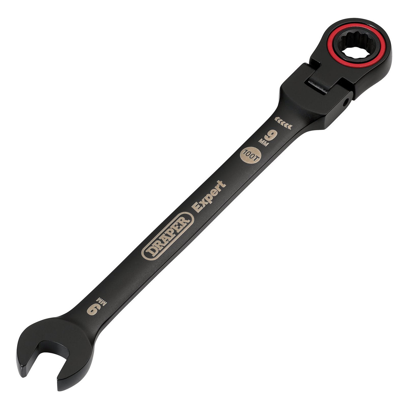 Draper Expert Hi-Torq&#174; Metric Flexible Head Ratchet Combination Spanner, 9mm, Black - 8241FMM/BK - Farming Parts