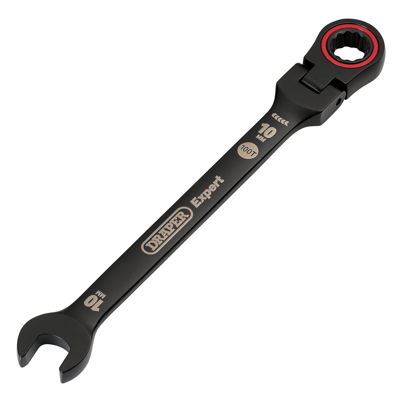 Draper Expert Hi-Torq&#174; Metric Flexible Head Ratchet Combination Spanner, 10mm, Black - 8241FMM/BK - Farming Parts