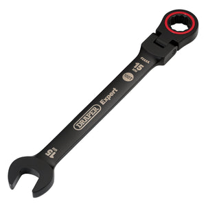 Draper Expert Hi-Torq&#174; Metric Flexible Head Ratchet Combination Spanner, 15mm, Black - 8241FMM/BK - Farming Parts