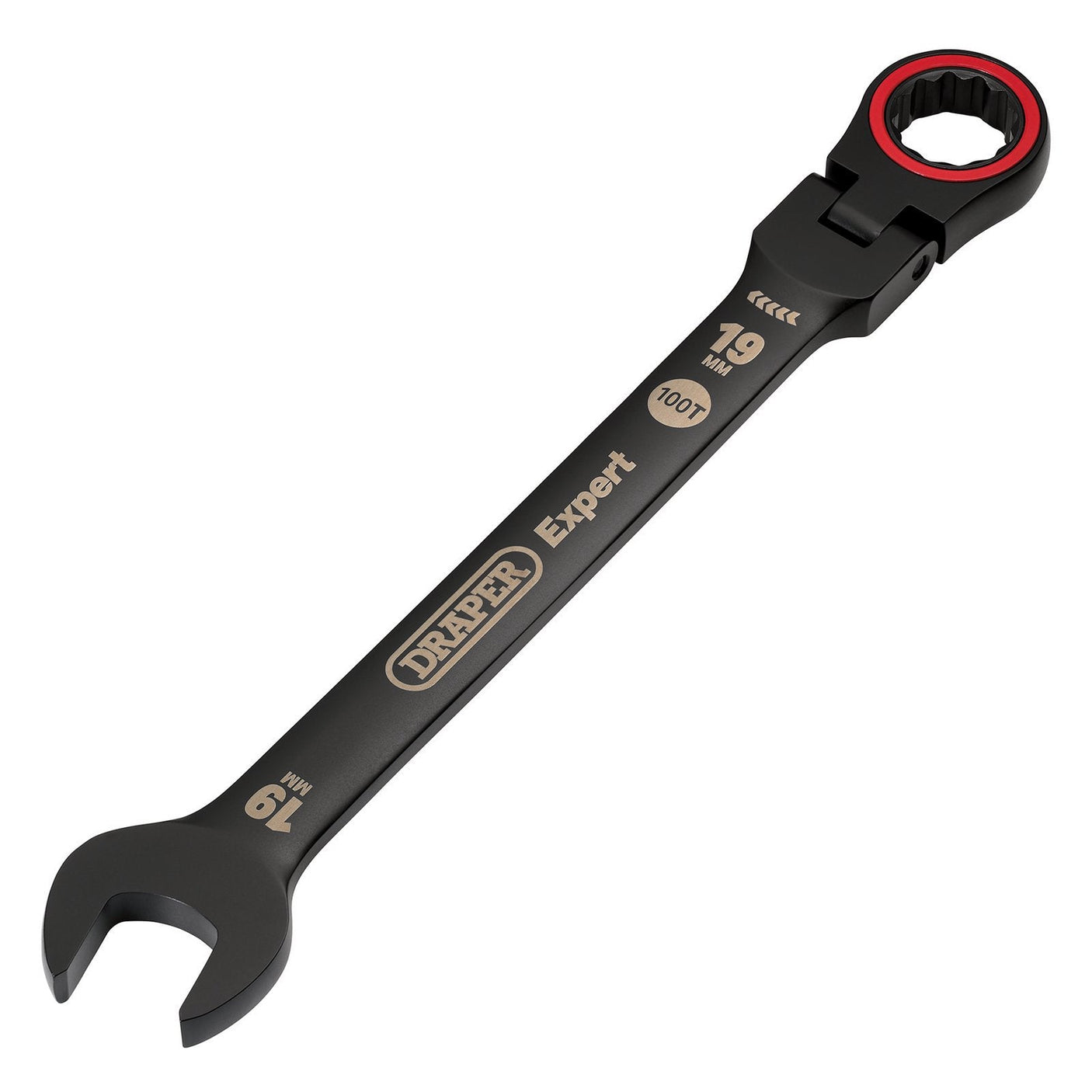 Draper Expert Hi-Torq&#174; Metric Flexible Head Ratchet Combination Spanner, 19mm, Black - 8241FMM/BK - Farming Parts