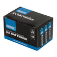 Image of a box containing 24 Draper Powerup Ultra Alkaline AA batteries (BATT/AA/24), ideal for high-capacity applications. The packaging features a black and blue design with white text and branding, emphasizing the leakproof design.