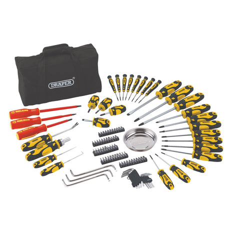 Draper Screwdriver And Bit Set With Soft Storage Bag, Yellow (100 Piece) - 864/100/Y - Farming Parts