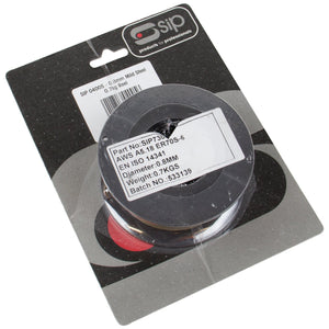 The SIP 0.7kg x 0.8mm Mild Steel Welding Wire Pack (IP-04005) is a professionally labeled product designed for gas welding applications, weighing 0.7kg with a diameter of 0.8mm, and is compatible with SIP inverters and welders.