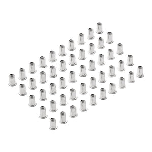 An array of Draper Zinc Plated Threaded Insert Rivet Nuts, M6 x 1.0mm (Pack of 50), arranged in multiple rows on a white background.