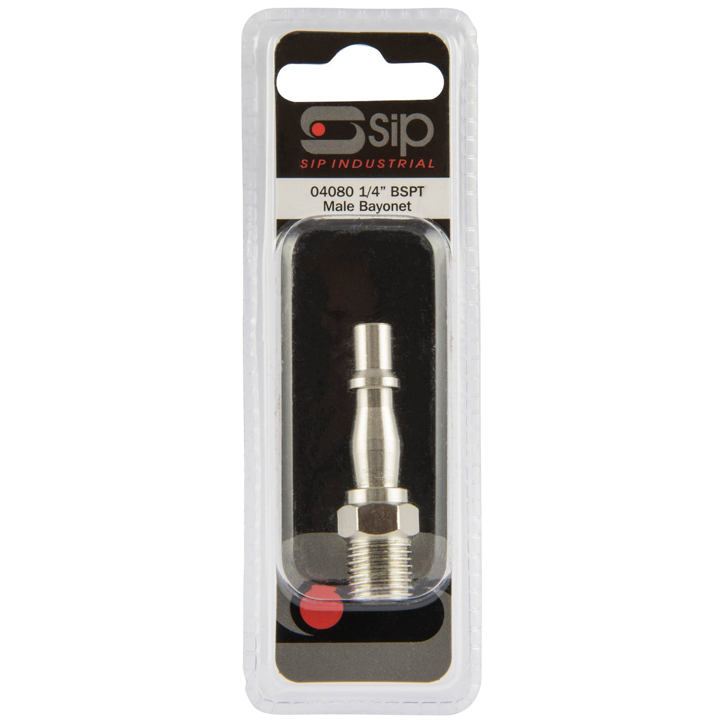 The SIP - 1/4" Display Pack Male Bayonet (SIP-04080), known for its high flow rate, is on display in clear plastic.