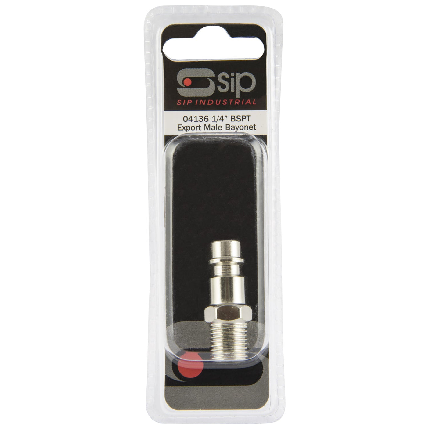 Package of a SIP - 1/4" Display Pack Export Male Bayonet (SIP-04136), crafted from zinc-plated steel and designed for optimal performance with Nitrile sealing, offering a remarkable flow capacity of 1000 ltr/min.