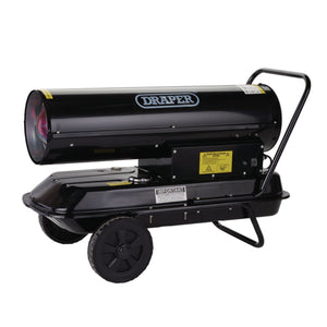 The Draper 230V Diesel and Kerosene Space Heater, DSH68, offers 68,250 Btu/20Kw of portable heating power in a sleek black design. Featuring wheels and a handle for easy transportation, it's perfect for use with both diesel and kerosene.