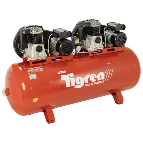 TIGREN 270ltr Tandem Belt-Driven Compressor 230v Heavy-Duty SIP-04386