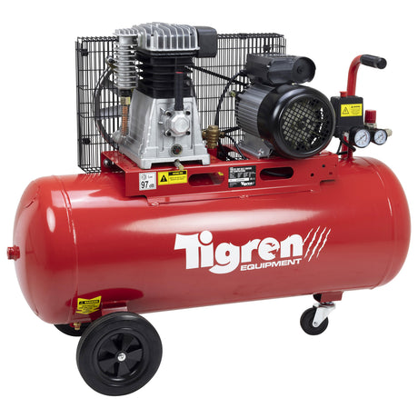 TIGREN 100L 3hp Belt-Driven Compressor | Twin Cylinder | IP-04396