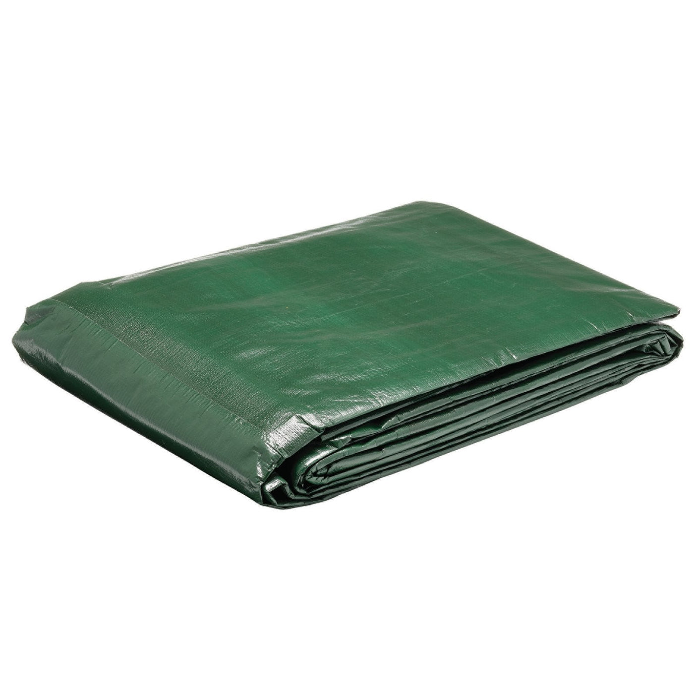 The Draper Tarpaulin, 7 X 5.4M - TAR-7X54 is a folded green tarpaulin that is tear-proof and equipped with a UV filter.