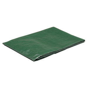 A folded Draper Tarpaulin, 3 X 2M - TAR-3X2 in green lies flat against a white background, showcasing its tear-proof waterproof durability.