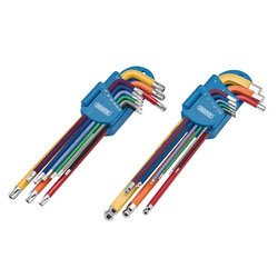 Draper Tx-Star® Security & Hex Metric Long Arm Key Set, Colour Coded (18 Piece) | Tx/H/Twinl