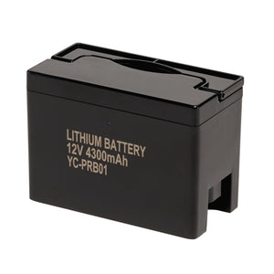 A black rechargeable 12V battery labeled "Draper Battery For Use With Welding Helmet - Stock No. 02518 - AWHAFVS-03," with a rectangular shape and a handle on top, perfect as a replacement lithium-ion battery for various applications.