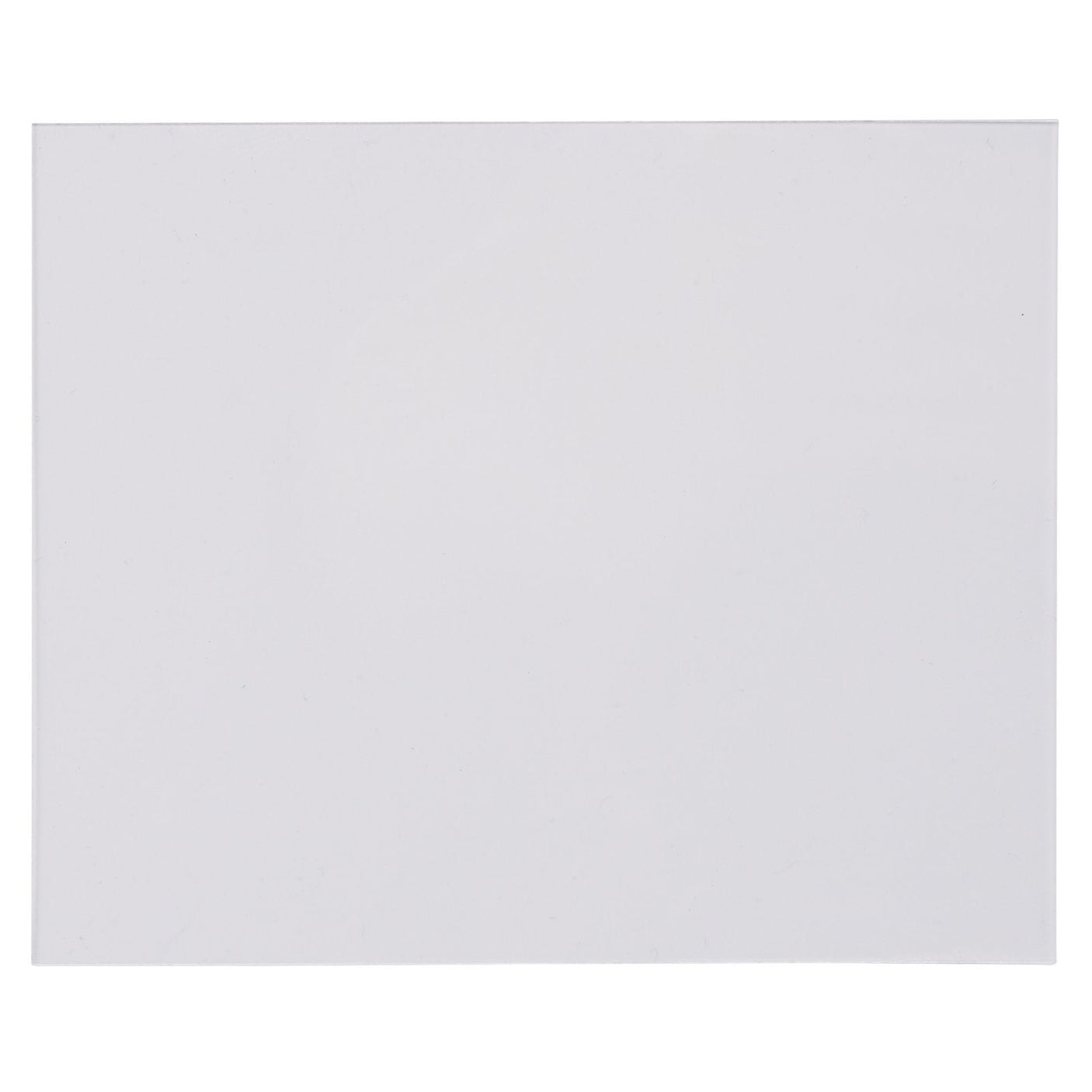 A blank white rectangular sheet of paper lies on a plain white background, reminiscent of a Draper Outside PC Lens for use with welding helmets - Stock Nos. 02513, 02514, 02515 - AWHVS-RF-LO.