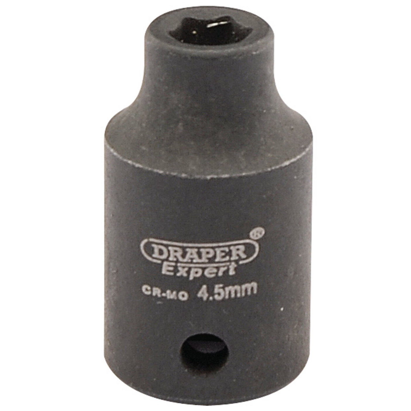 A Draper Expert Hi-Torq® 6 Point Impact Socket, 1/4" Sq. Dr., 4.5mm (406-MM) made from durable chrome molybdenum alloy, designed for use with compatible tools.