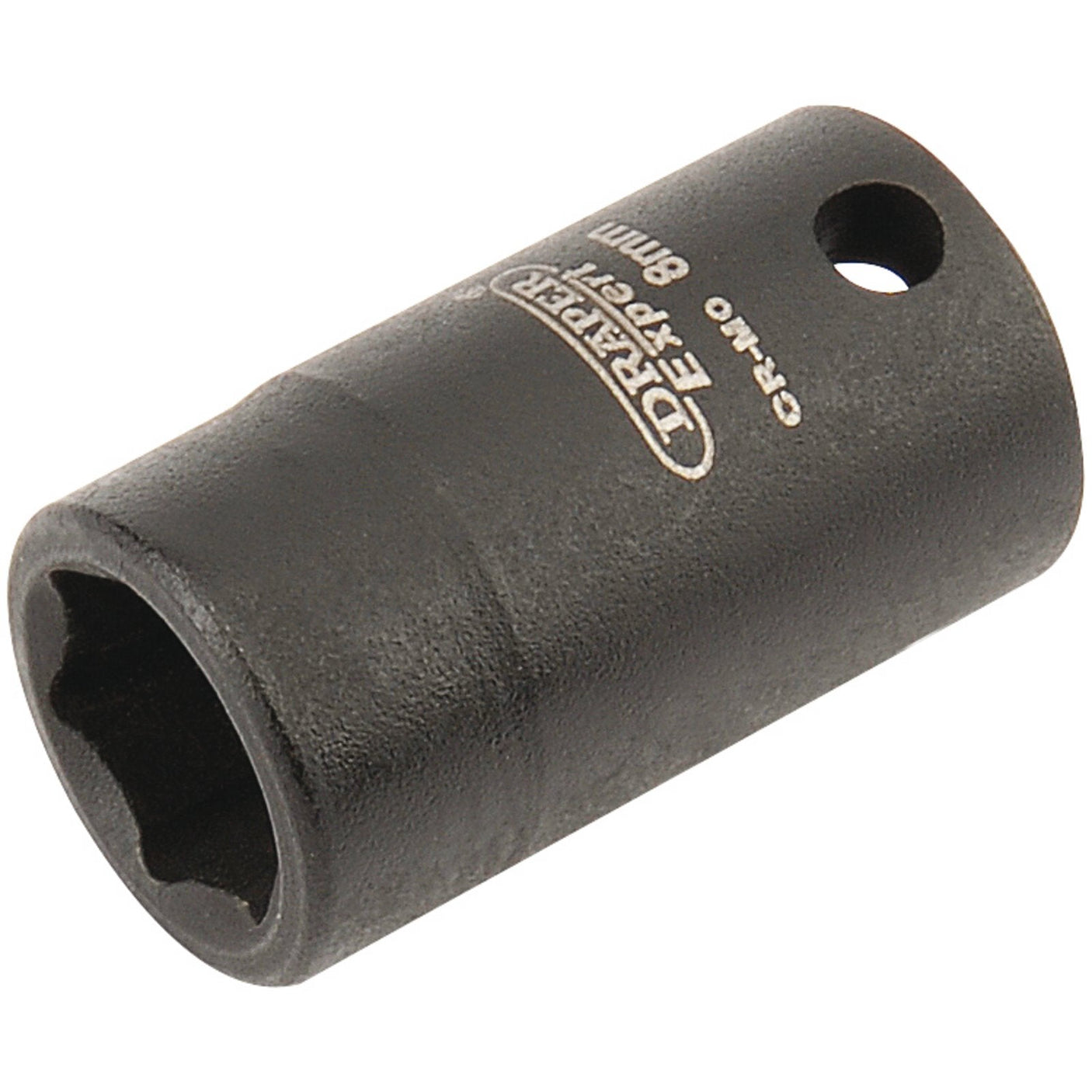 The Draper Expert Hi-Torq® 6 Point Impact Socket, 1/4" Sq. Dr., 8mm - 406-MM, features a black finish for corrosion protection and long-lasting durability. Ideal for use with impact wrenches.