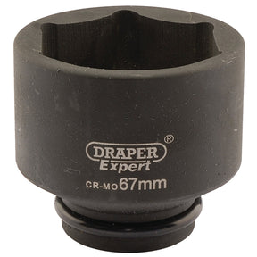 A close-up image of a Draper Expert Hi-Torq® 6 Point Impact Socket, 3/4" Sq. Dr., 67mm - 419-MM showcases the durable chrome molybdenum construction, perfect for heavy-duty impact socket applications.