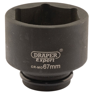 A close-up image of a Draper Expert Hi-Torq® 6 Point Impact Socket, 3/4" Sq. Dr., 67mm - 419-MM showcases the durable chrome molybdenum construction, perfect for heavy-duty impact socket applications.