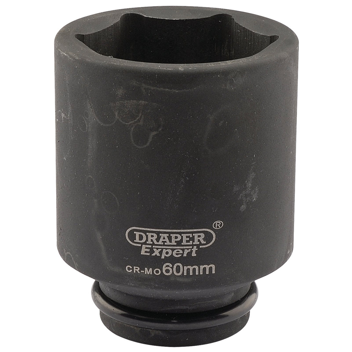 A black Draper Expert Hi-Torq® 6 Point Deep Impact Socket, 3/4" Sq. Dr., 60mm (model: 419D-MM), is perfect for use with impact wrenches.