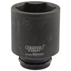 A black Draper Expert Hi-Torq® 6 Point Deep Impact Socket, 3/4" Sq. Dr., 60mm (model: 419D-MM), is perfect for use with impact wrenches.