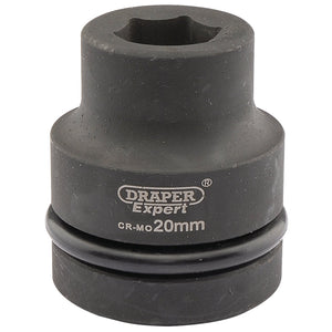 A Draper Expert Hi-Torq® 6 Point Impact Socket, 1" Sq. Dr., 20mm - 425-MM with a cylindrical shape and visible branding, designed for professional automotive or mechanical use, particularly suitable for air impact wrenches.